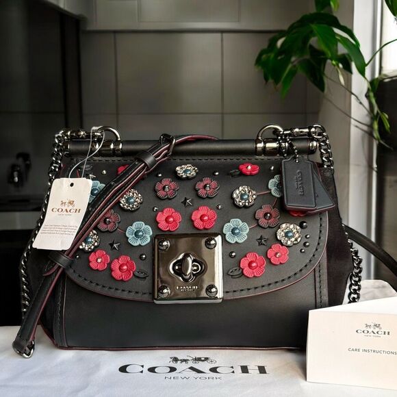 NWT Coach 1941 Drifter Crossbody w/ Tea Rose Willow Floral Appliqué - Black $500 - Picture 1 of 17